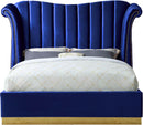 Flora Navy Velvet King Bed (3 Boxes) - Town Of Bargains Furniture - NY