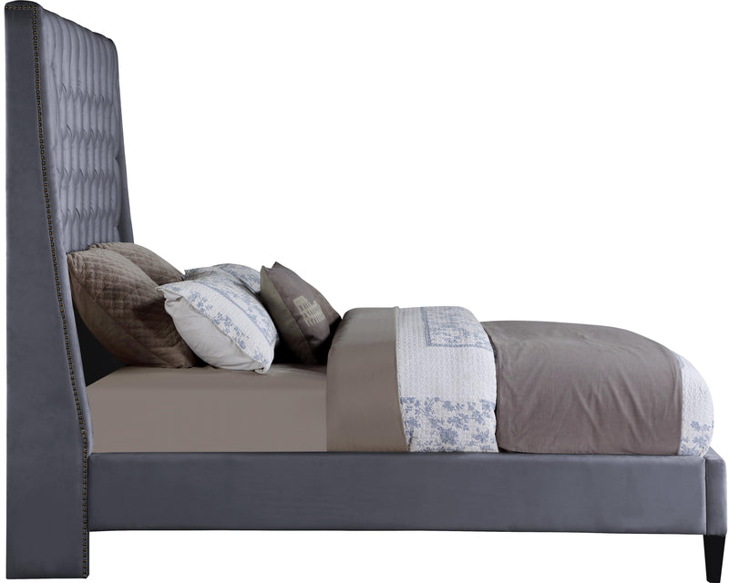 Fritz Grey Velvet King Bed - Town Of Bargains Furniture - NY