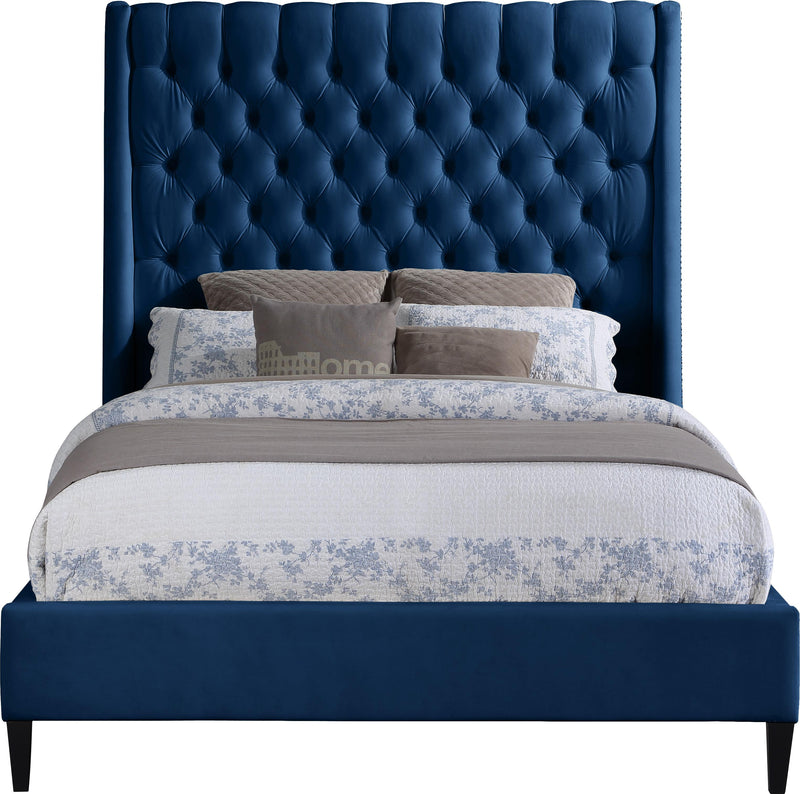 Fritz Navy Velvet Queen Bed - Town Of Bargains Furniture - NY