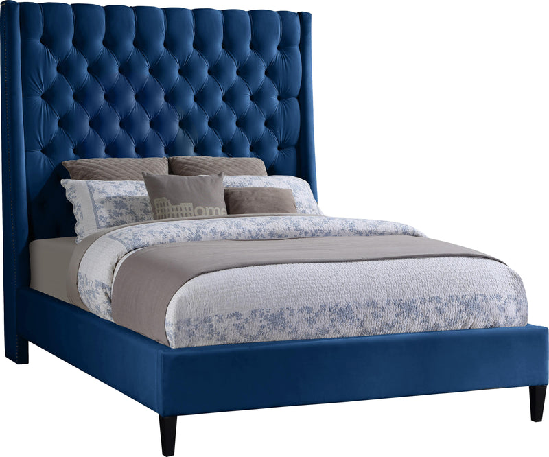 Fritz Navy Velvet Queen Bed - Town Of Bargains Furniture - NY