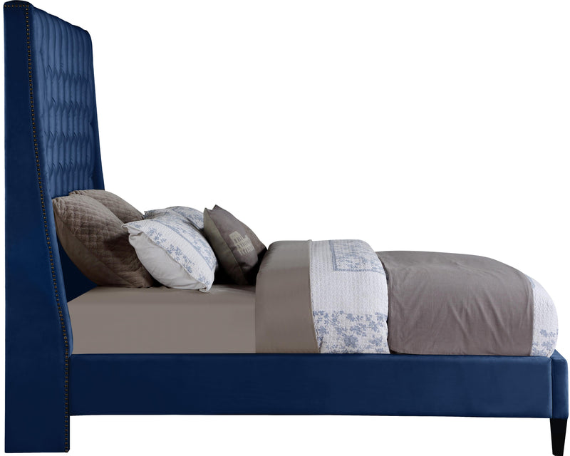 Fritz Navy Velvet Queen Bed - Town Of Bargains Furniture - NY