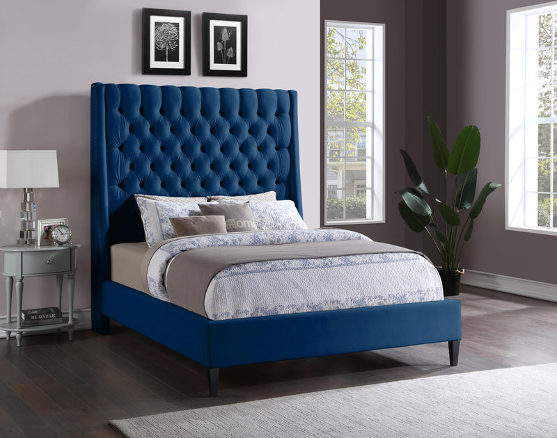 Fritz Navy Velvet Queen Bed - Town Of Bargains Furniture - NY