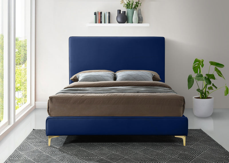 Geri Navy Velvet Queen Bed - Town Of Bargains Furniture - NY