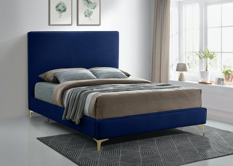 Geri Navy Velvet King Bed - Town Of Bargains Furniture - NY