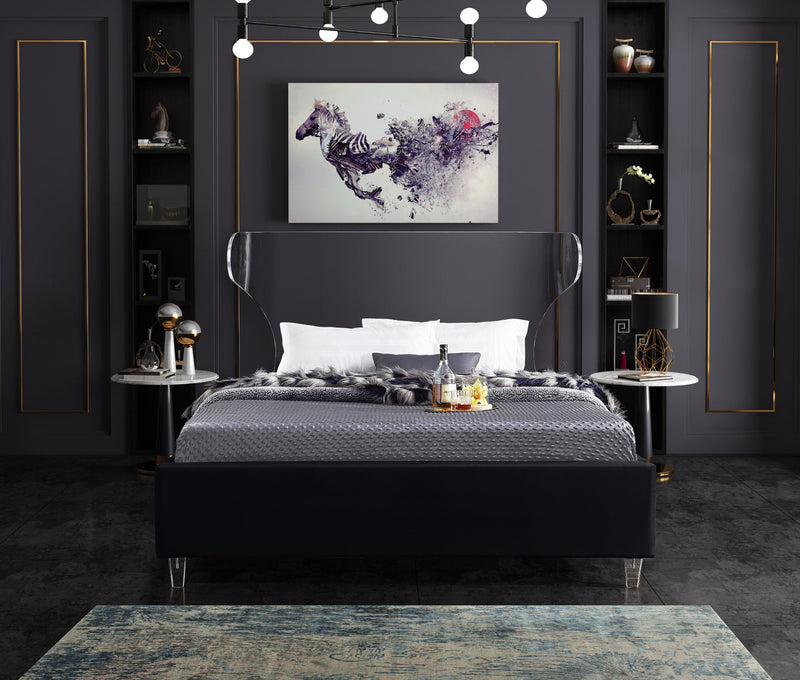 Ghost Black Velvet Queen Bed - Town Of Bargains Furniture - NY