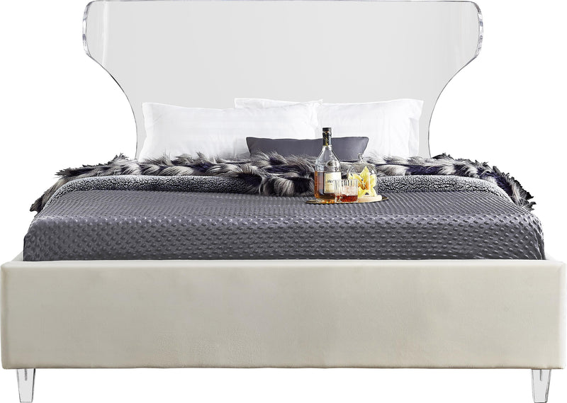 Ghost Cream Velvet Queen Bed - Town Of Bargains Furniture - NY
