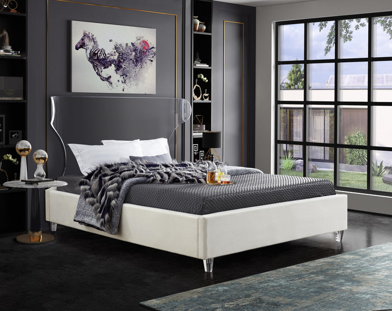 Ghost Cream Velvet King Bed - Town Of Bargains Furniture - NY