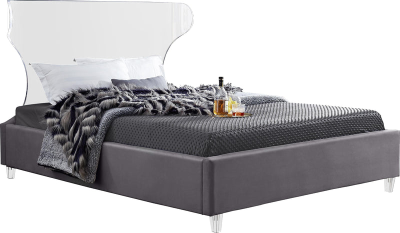 Ghost Grey Velvet Queen Bed - Town Of Bargains Furniture - NY