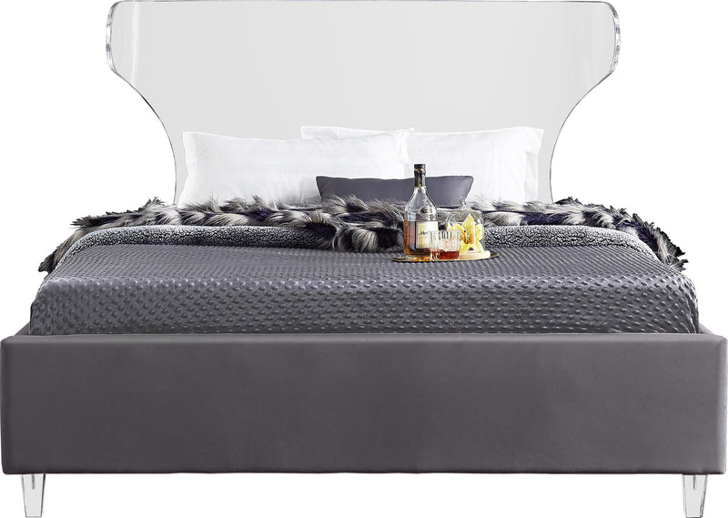 Ghost Grey Velvet King Bed - Town Of Bargains Furniture - NY