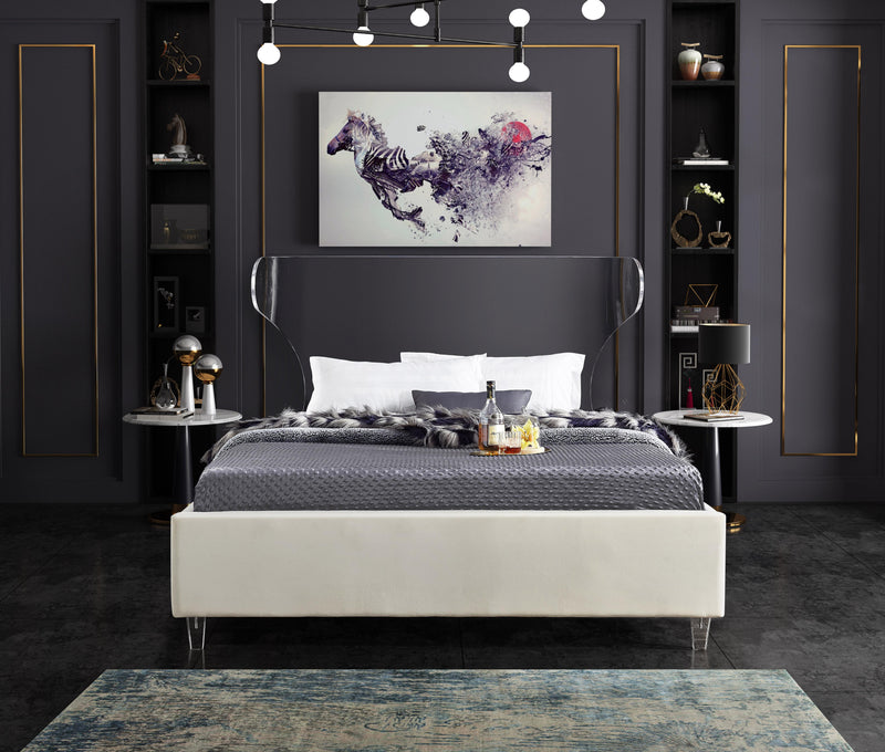 Ghost Cream Velvet King Bed - Town Of Bargains Furniture - NY
