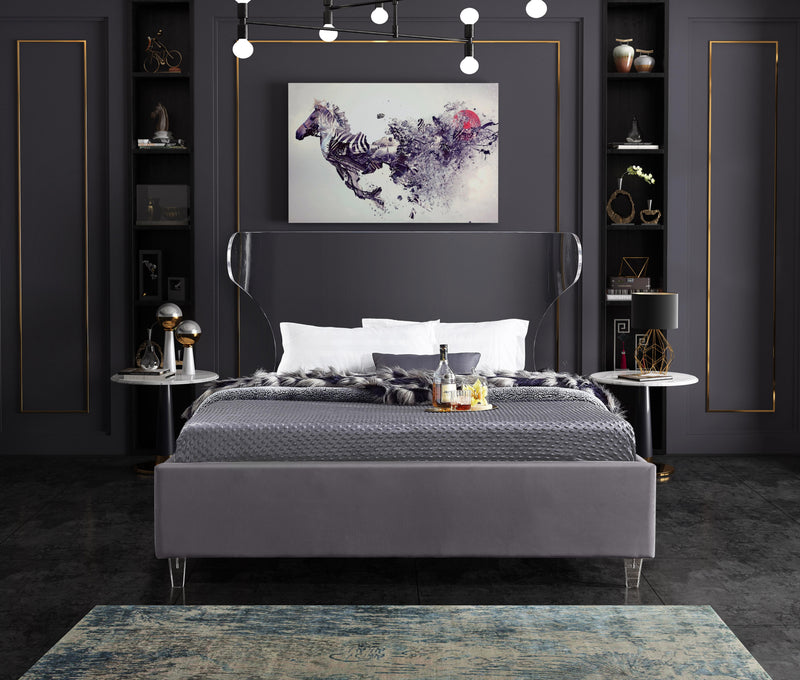 Ghost Grey Velvet King Bed - Town Of Bargains Furniture - NY