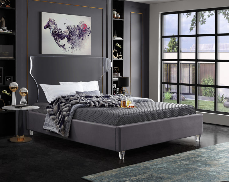 Ghost Grey Velvet King Bed - Town Of Bargains Furniture - NY