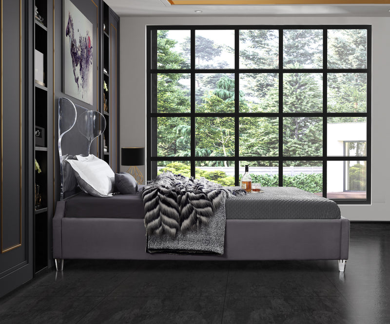 Ghost Grey Velvet Queen Bed - Town Of Bargains Furniture - NY