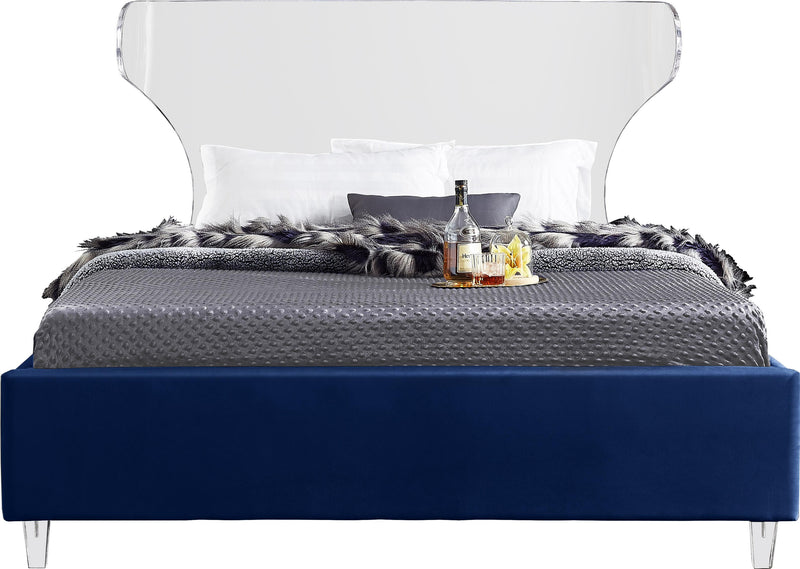 Ghost Navy Velvet Queen Bed - Town Of Bargains Furniture - NY