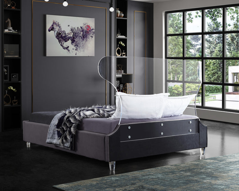 Ghost Grey Velvet King Bed - Town Of Bargains Furniture - NY