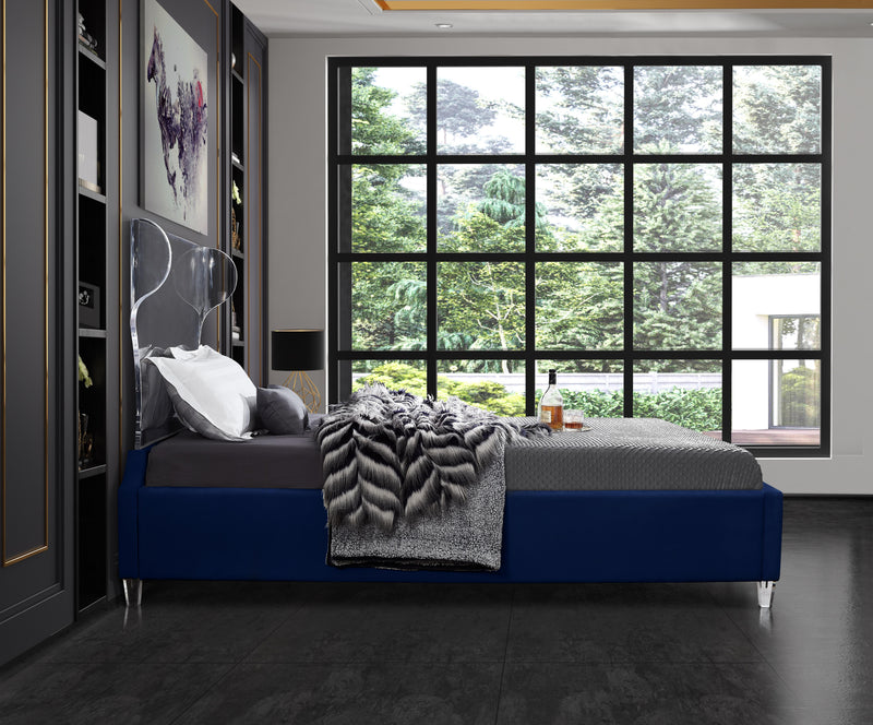 Ghost Navy Velvet Queen Bed - Town Of Bargains Furniture - NY