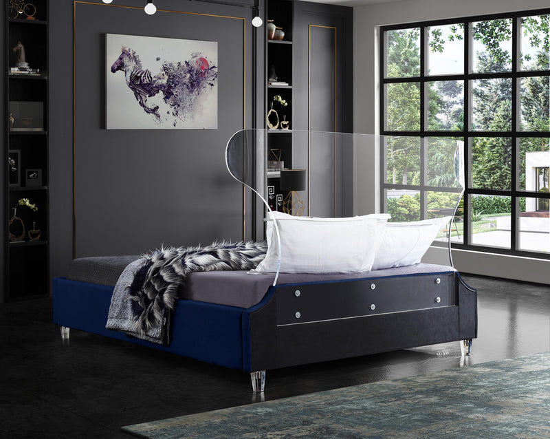 Ghost Navy Velvet Queen Bed - Town Of Bargains Furniture - NY