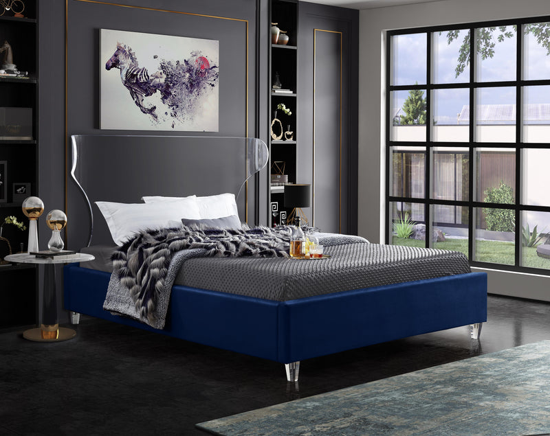 Ghost Navy Velvet Queen Bed - Town Of Bargains Furniture - NY