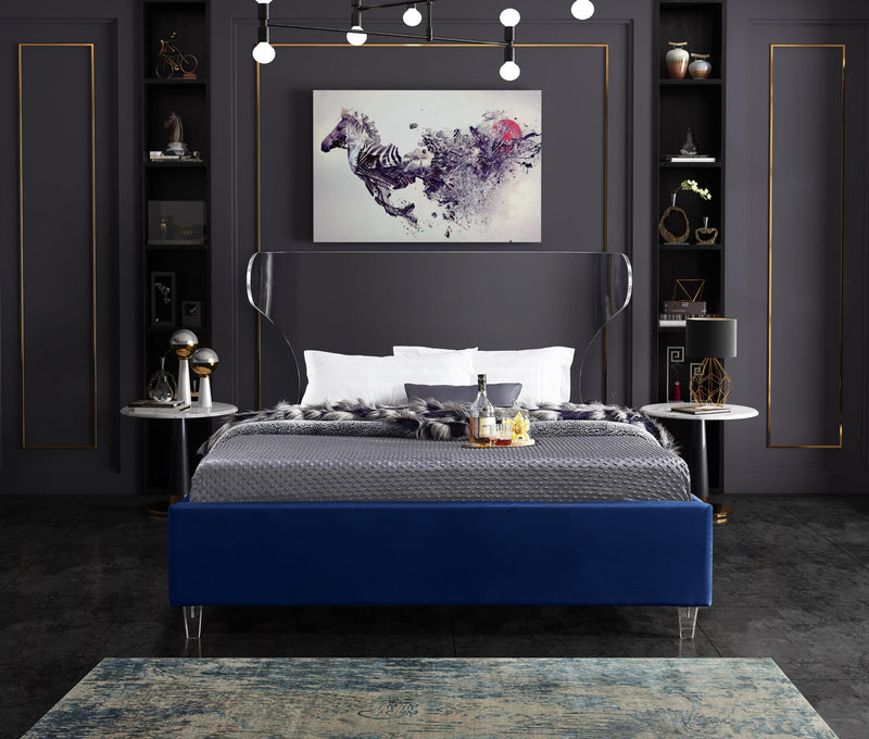 Ghost Navy Velvet Queen Bed - Town Of Bargains Furniture - NY