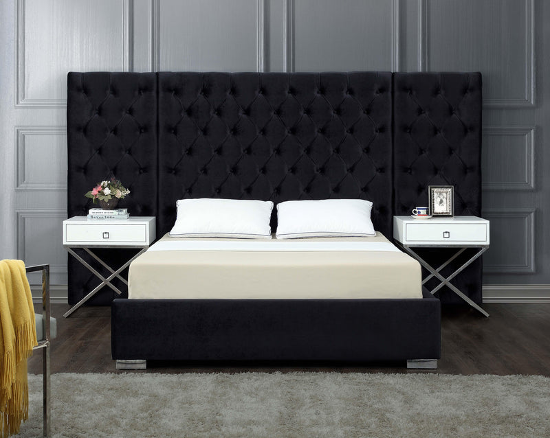 Grande Black Velvet Queen Bed (3 Boxes) - Town Of Bargains Furniture - NY