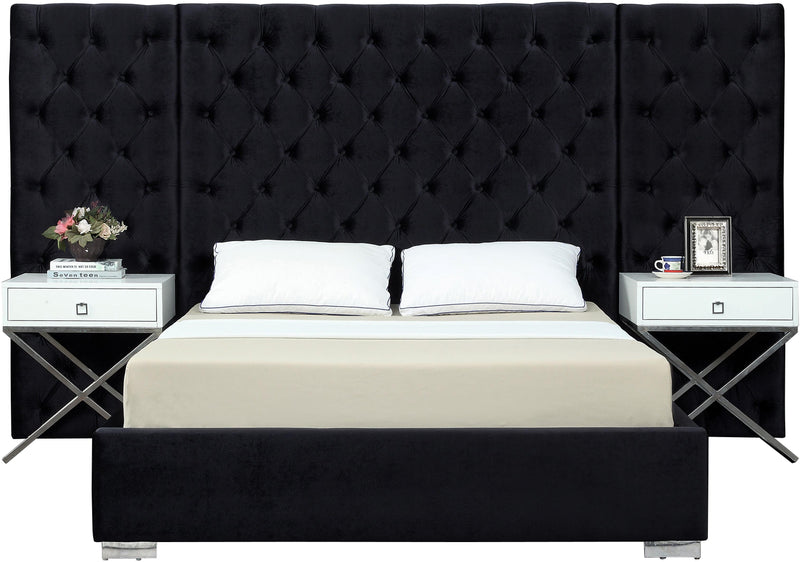 Grande Black Velvet Queen Bed (3 Boxes) - Town Of Bargains Furniture - NY
