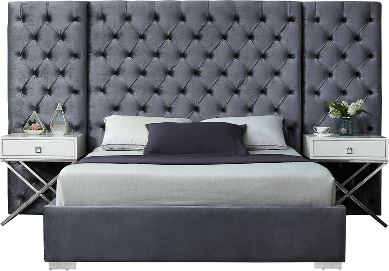 Grande Grey Velvet Queen Bed (3 Boxes) - Town Of Bargains Furniture - NY