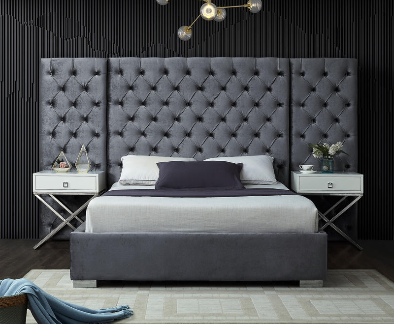 Grande Grey Velvet Queen Bed (3 Boxes) - Town Of Bargains Furniture - NY