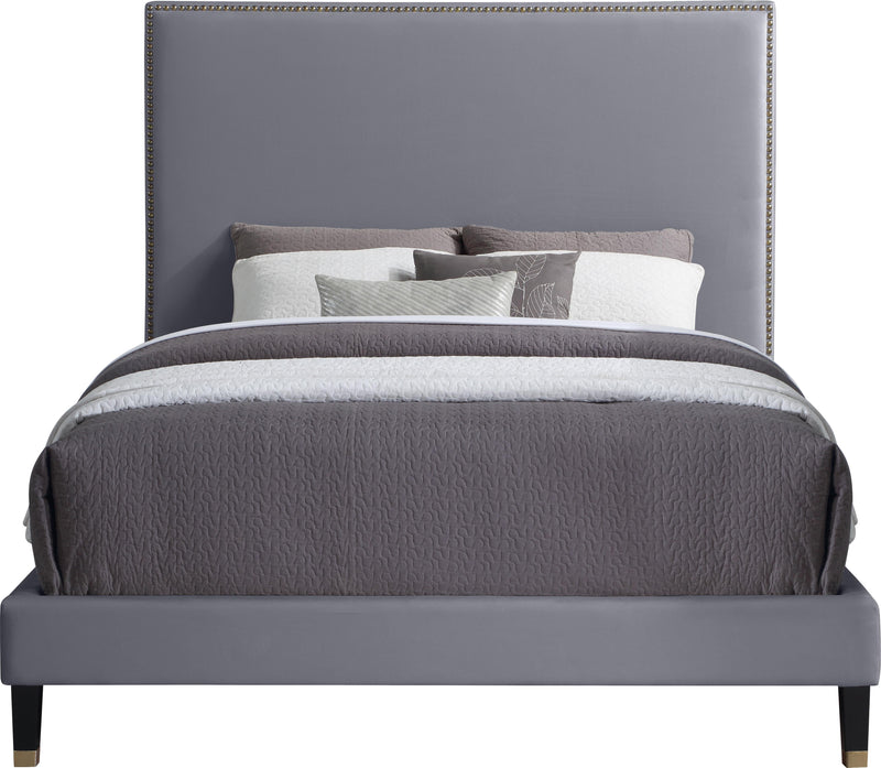 Harlie Grey Velvet Queen Bed - Town Of Bargains Furniture - NY