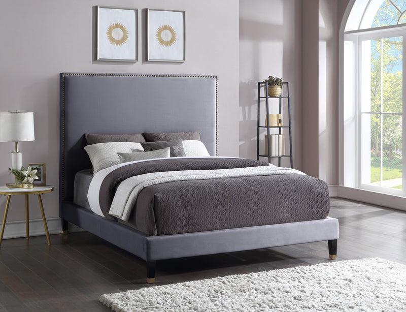 Harlie Grey Velvet King Bed - Town Of Bargains Furniture - NY