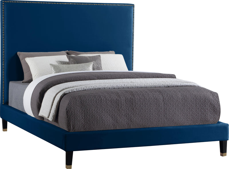 Harlie Navy Velvet Queen Bed - Town Of Bargains Furniture - NY