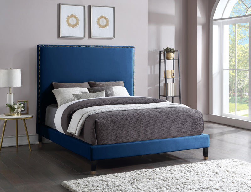 Harlie Navy Velvet Queen Bed - Town Of Bargains Furniture - NY