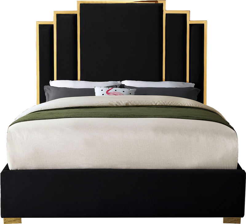 Hugo Black Velvet Queen Bed - Town Of Bargains Furniture - NY