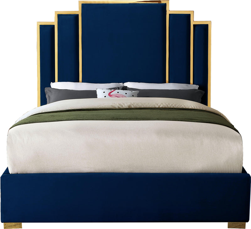 Hugo Navy Velvet Queen Bed - Town Of Bargains Furniture - NY