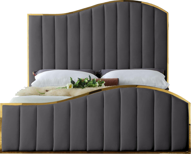 Jolie Grey Velvet Queen Bed (3 Boxes) - Town Of Bargains Furniture - NY