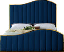 Jolie Navy Velvet Queen Bed (3 Boxes) - Town Of Bargains Furniture - NY