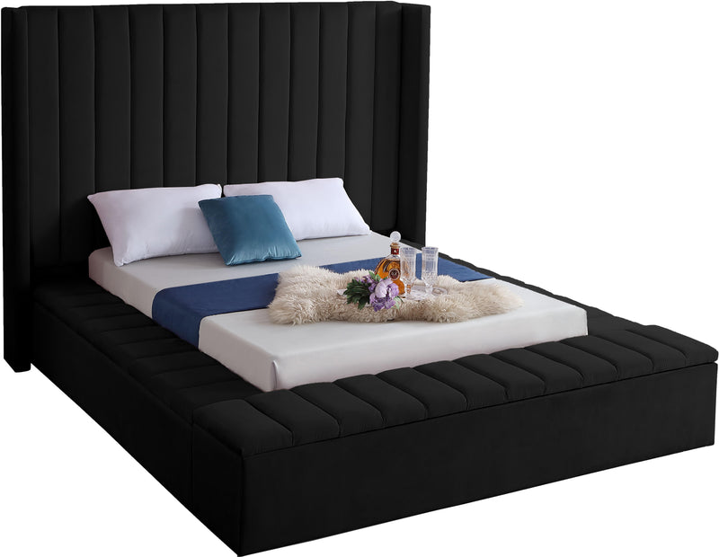 Kiki Black Velvet Queen Bed (3 Boxes) - Town Of Bargains Furniture - NY