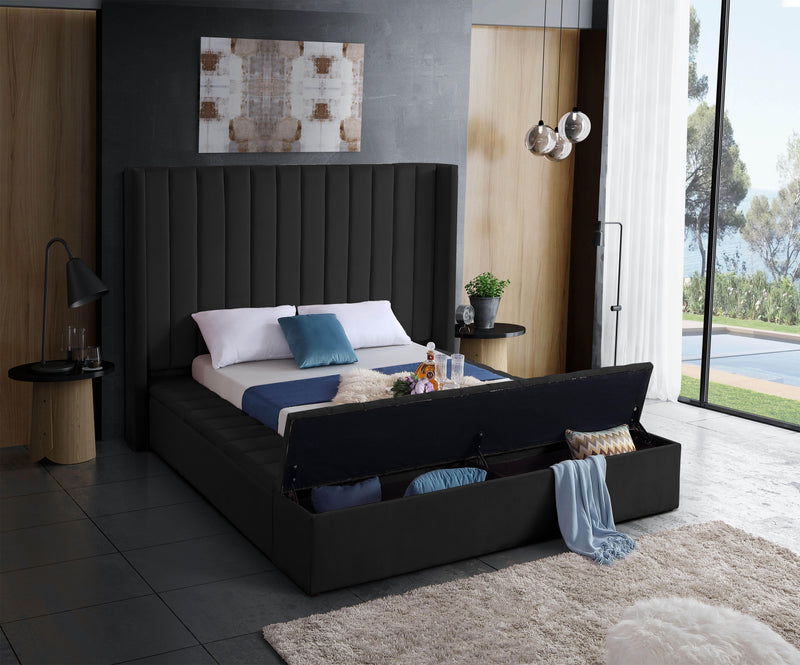 Kiki Black Velvet King Bed (3 Boxes) - Town Of Bargains Furniture - NY