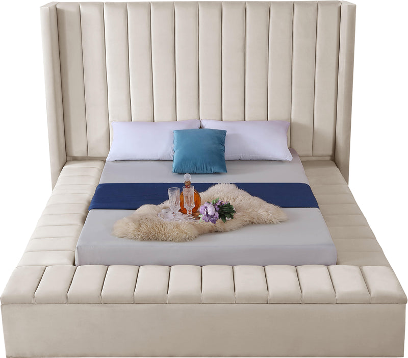 Kiki Cream Velvet King Bed (3 Boxes) - Town Of Bargains Furniture - NY