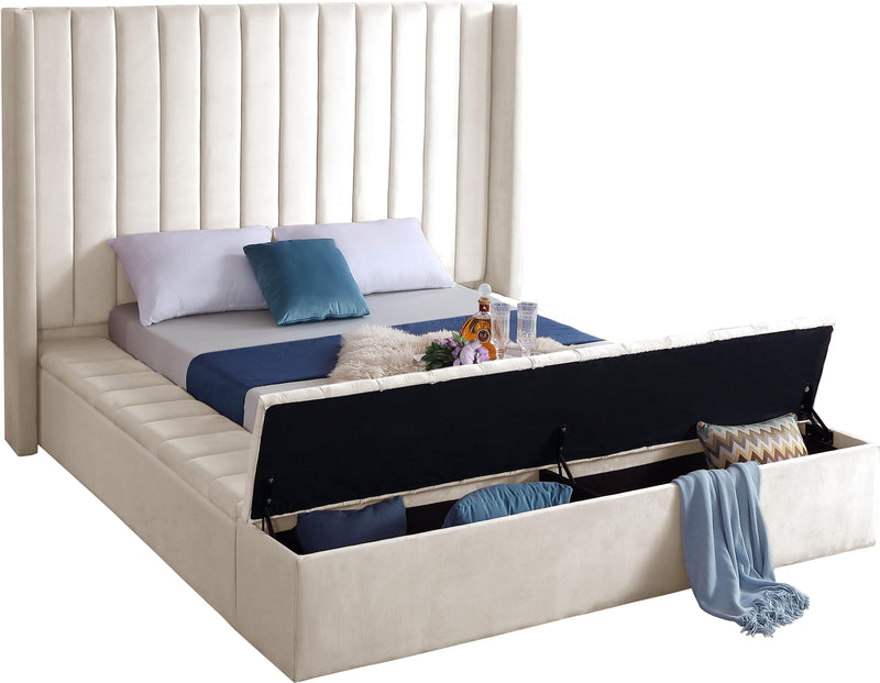 Kiki Cream Velvet King Bed (3 Boxes) - Town Of Bargains Furniture - NY