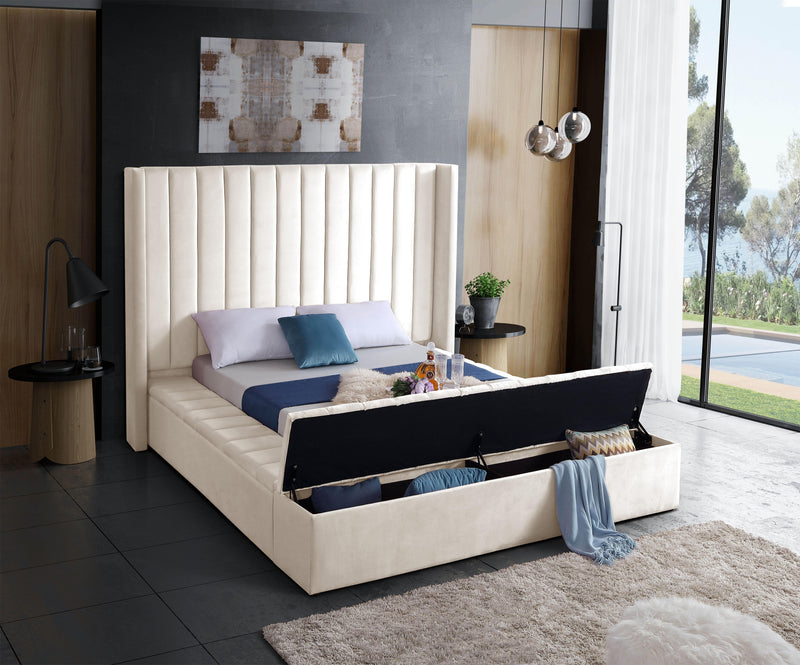 Kiki Cream Velvet King Bed (3 Boxes) - Town Of Bargains Furniture - NY