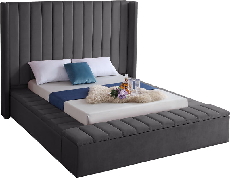 Kiki Grey Velvet Queen Bed (3 Boxes) - Town Of Bargains Furniture - NY