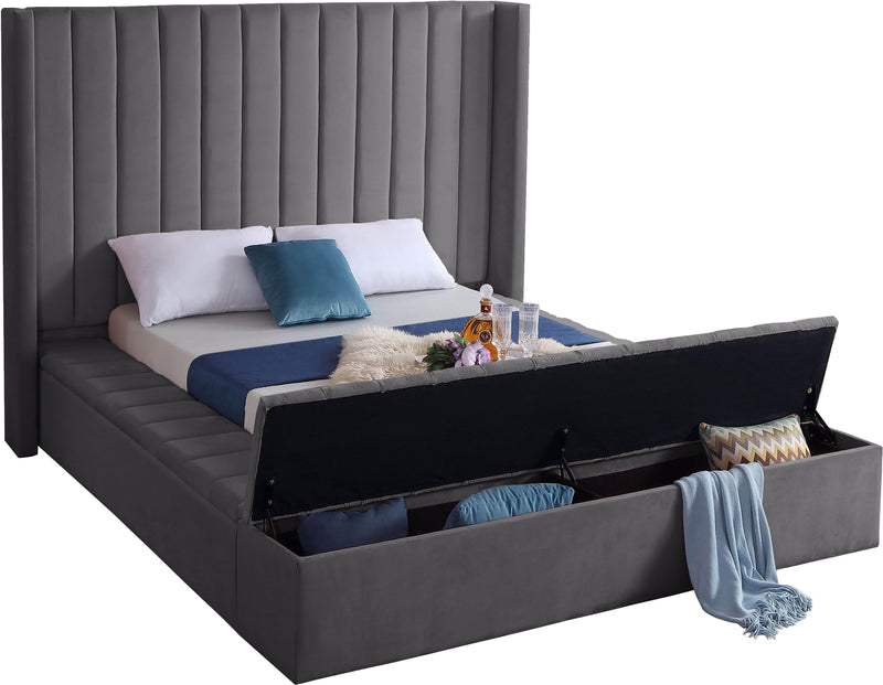 Kiki Grey Velvet King Bed (3 Boxes) - Town Of Bargains Furniture - NY
