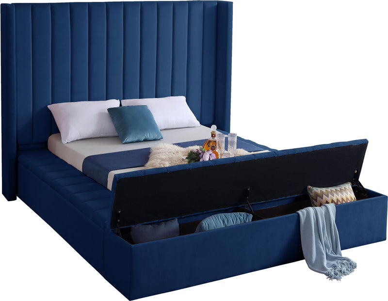 Kiki Navy Velvet King Bed (3 Boxes) - Town Of Bargains Furniture - NY