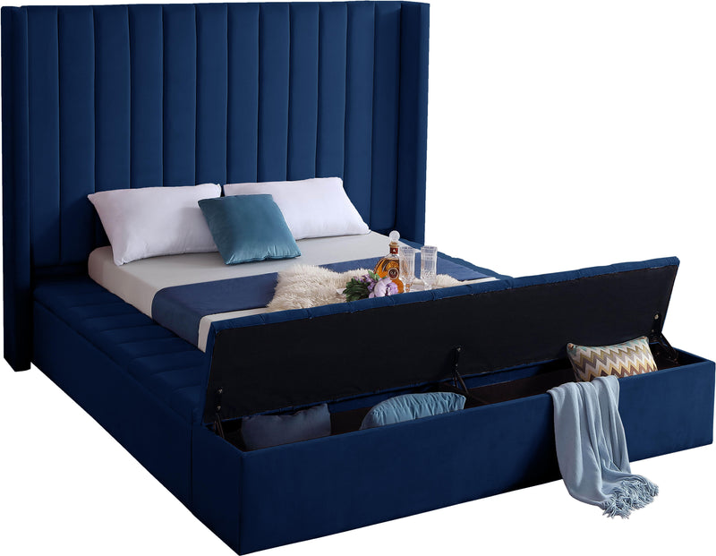 Kiki Navy Velvet Queen Bed (3 Boxes)