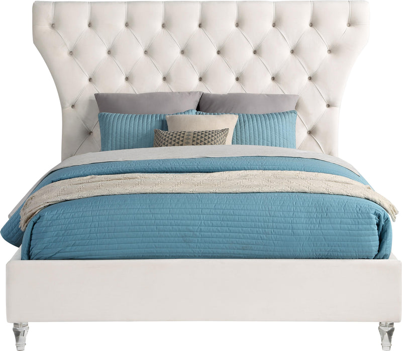 Kira Cream Velvet Queen Bed - Town Of Bargains Furniture - NY
