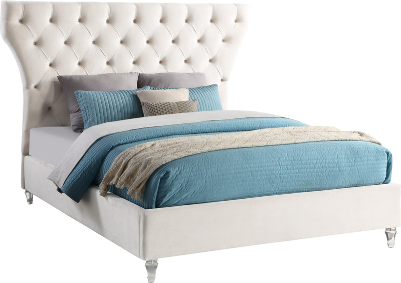 Kira Cream Velvet King Bed - Town Of Bargains Furniture - NY