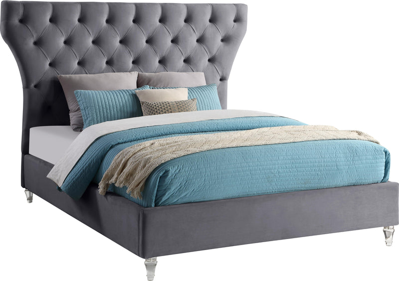 Kira Grey Velvet Queen Bed - Town Of Bargains Furniture - NY