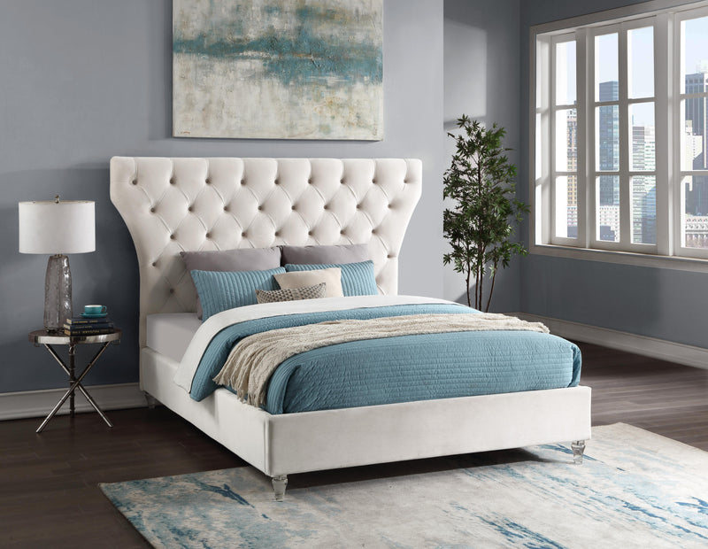 Kira Cream Velvet Queen Bed - Town Of Bargains Furniture - NY