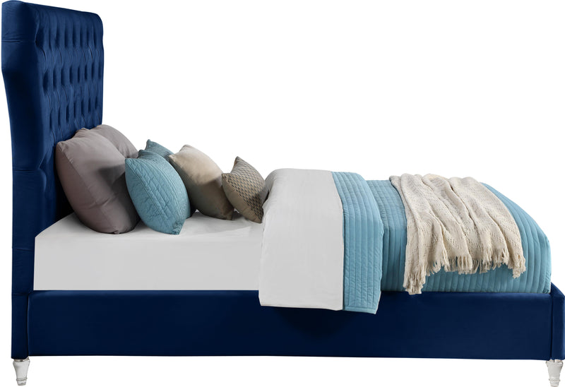 Kira Navy Velvet Queen Bed - Town Of Bargains Furniture - NY