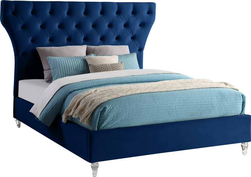Kira Navy Velvet Queen Bed - Town Of Bargains Furniture - NY